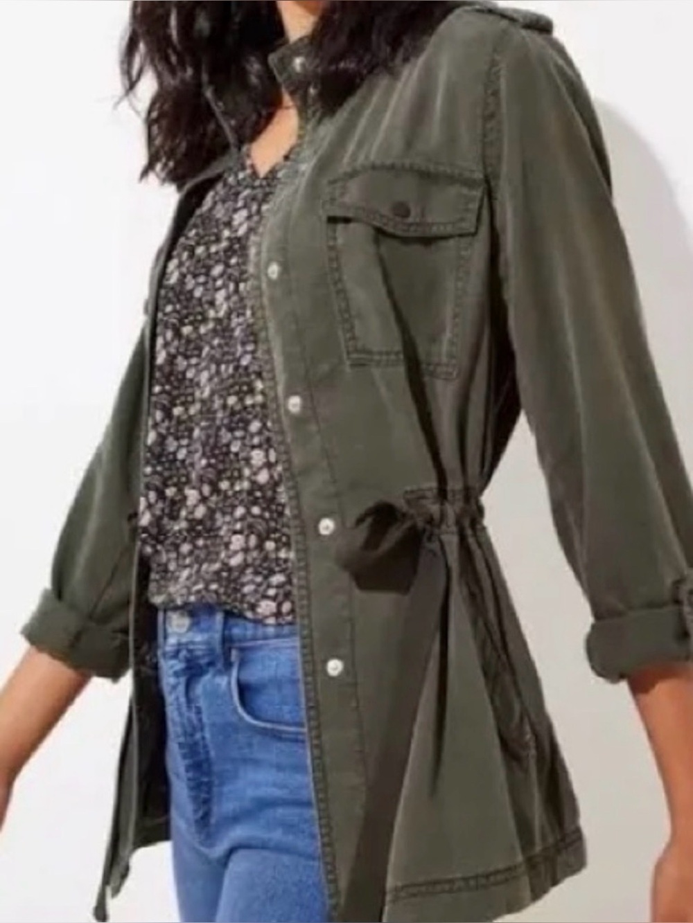 LOFT Olive Green Utility Jacket with Drawstring Waist